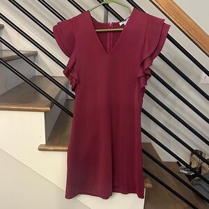 She + Sky Wine Ruffle Sleeve Mini Dress